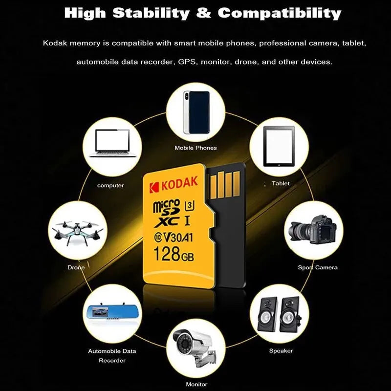 Kodak Micro SD Card 256GB 128GB 64GB 32GB Class10 U3 V30 High Speed Memory Card for Phone Tablet Camera
