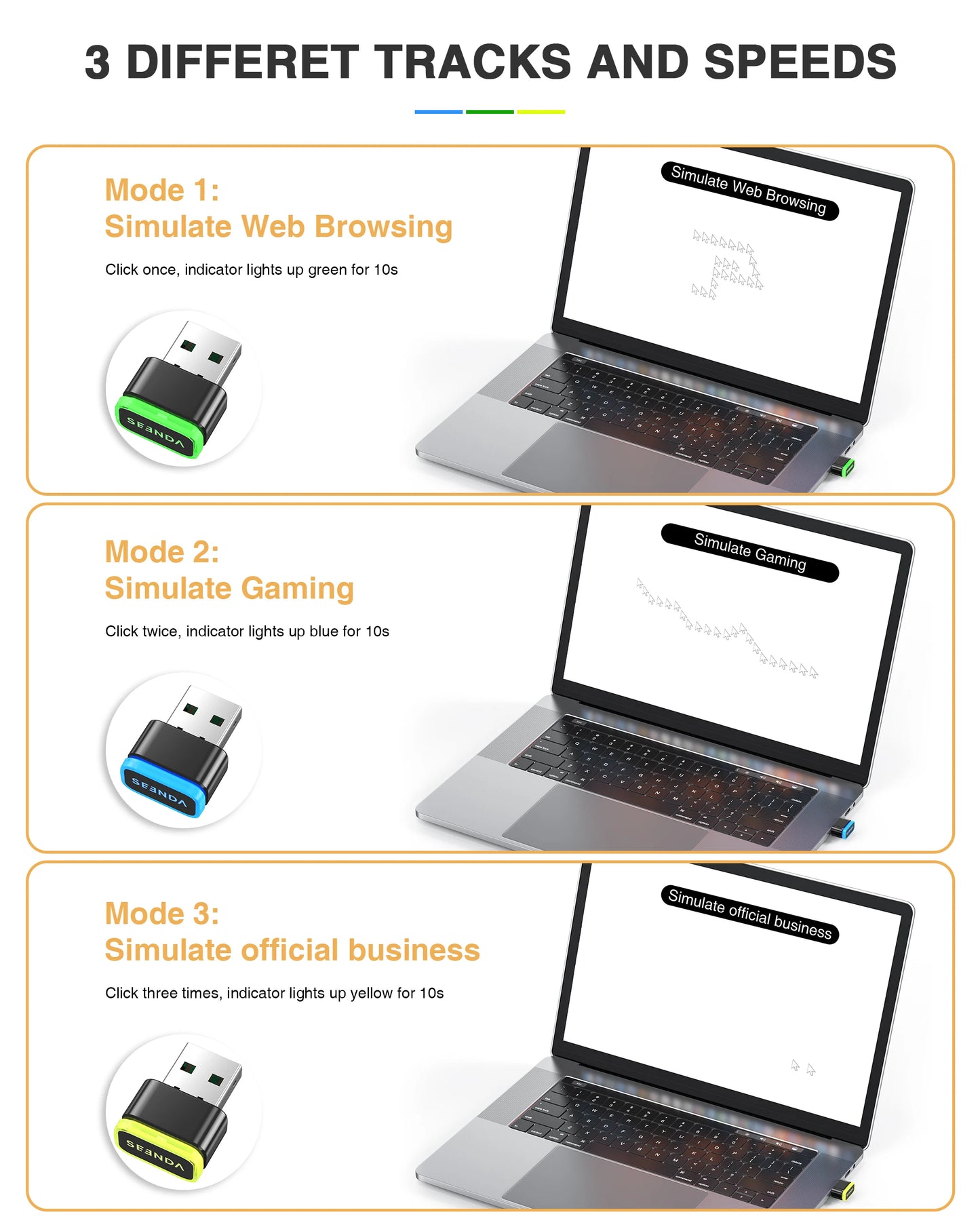 Seenda Mouse Jiggler USB Shaker Mechanical Undetectable On Off Mover Movement Simulator Smart Slent Keeps Computer Laptop Awake