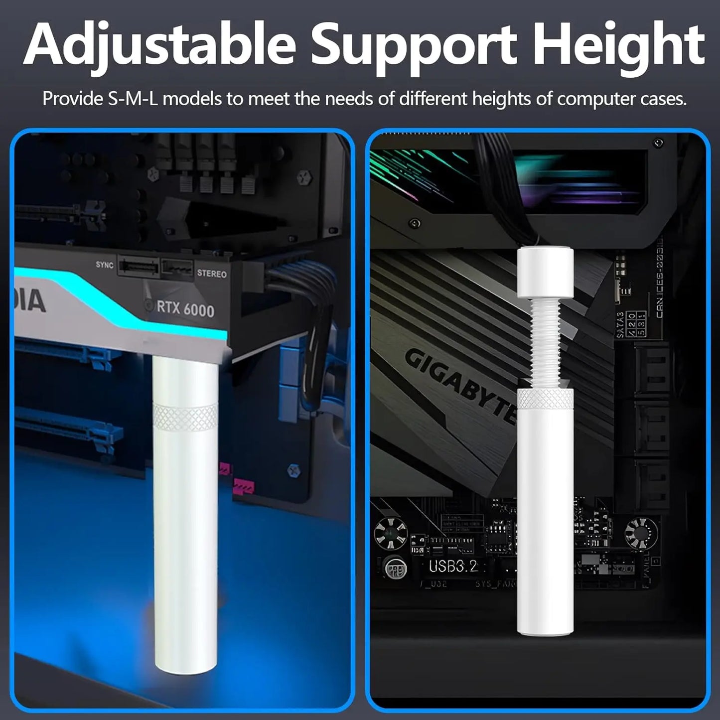GPUHOLD White Graphics Card GPU Support Bracket Video Card Sag Holder Bracket GPU Holder Anti Sag Stand Aluminum Holder 27-120mm