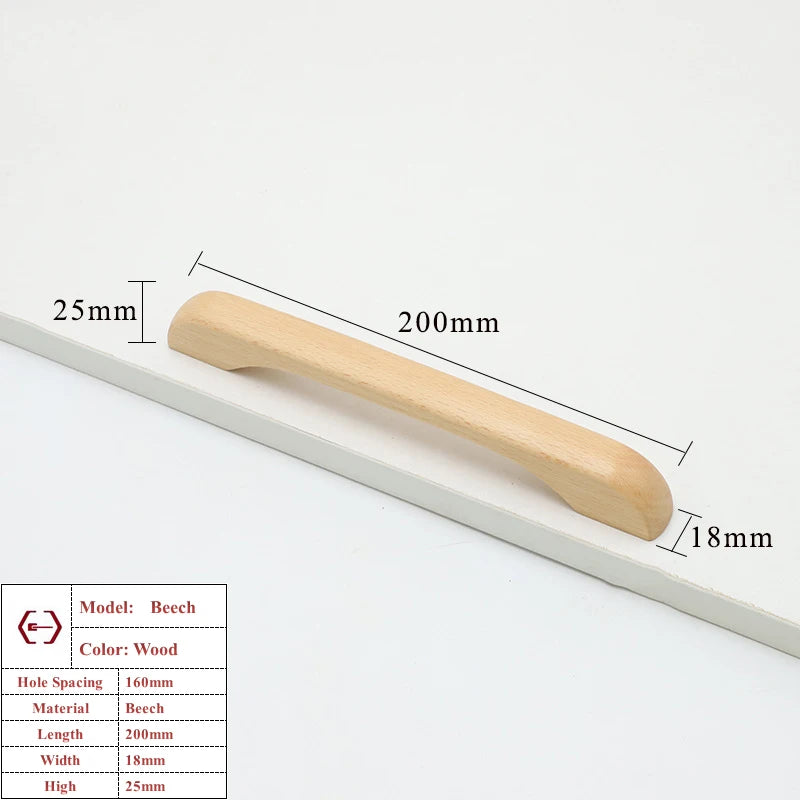Wooden Cabinet Handles Beech Walnut Solid Wood Furniture Door Handle Kitchen Cupboard Drawer Knobs Wardrobe Hardware Pull Handle