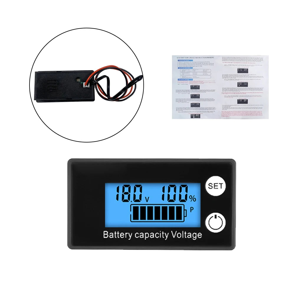 DC 8V-100V Battery Capacity Indicator Lead Acid Lithium LiFe PO4 Car Motorcycle Voltmeter Voltage Gauge 12V 24V 48V 72V