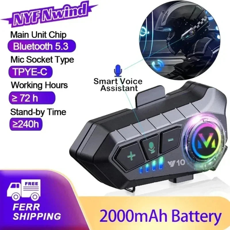 Y10 Bluetooth 5.3 Helmet Headset Wireless Hands-free Call Phone Kit Motorcycle Waterproof Earphone Music Player Speaker for Moto