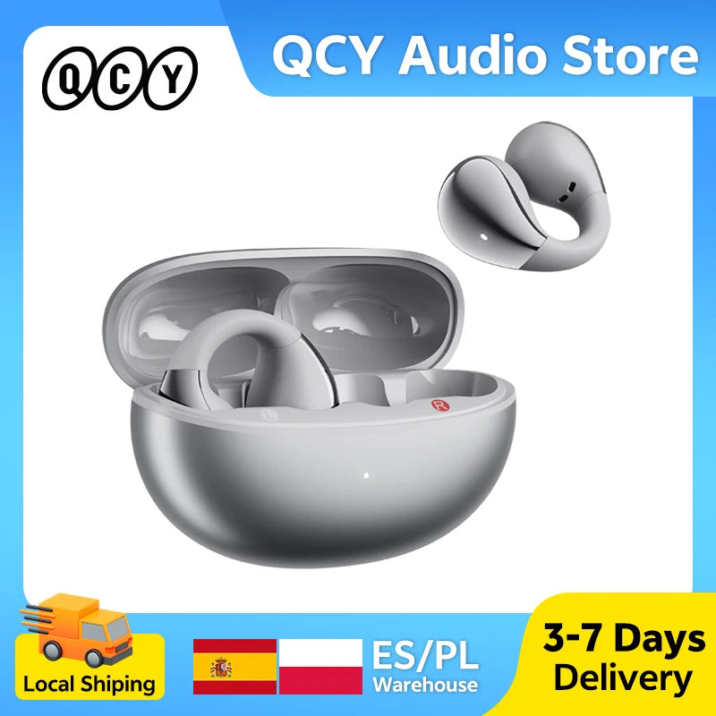 QCY Crossky C30S Open Ear Earphones Wireless Bluetooth 6.0 Clip-On Earbuds LDAC Hi-Res Audio Dual Connection 40H IPX5 Waterproof