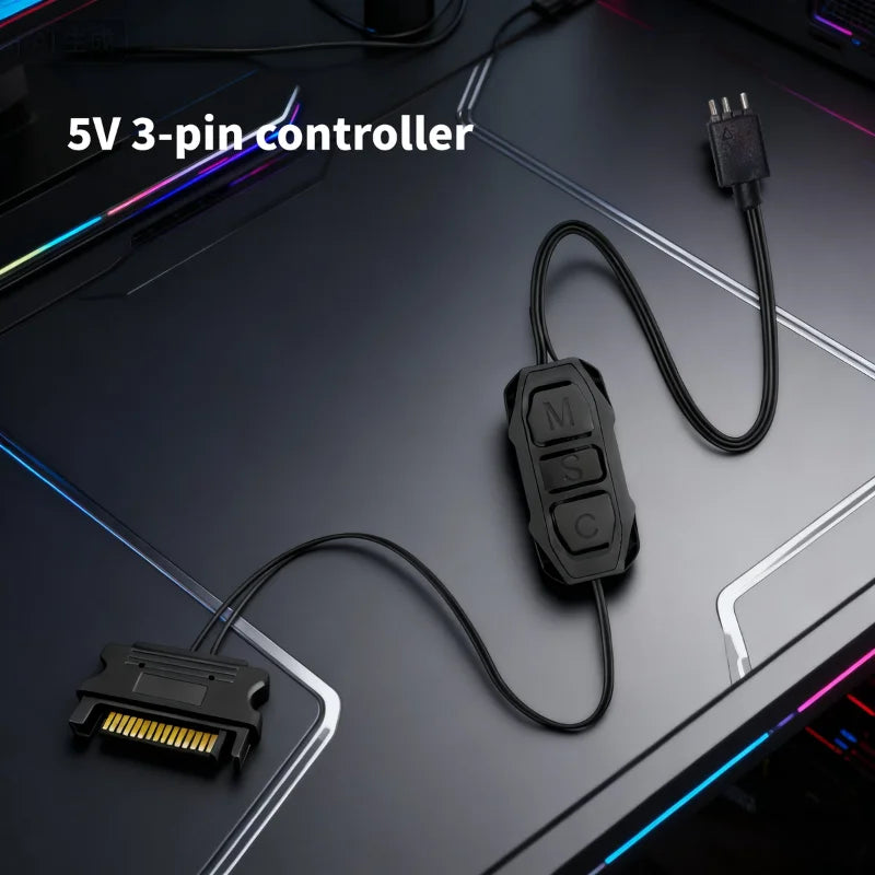 5V 3PIN ARGB Controller ARGB 5V 3PIN To SATA Interface Extension Cable RGB Sync Controller Cable for PC Fan Light Strip
