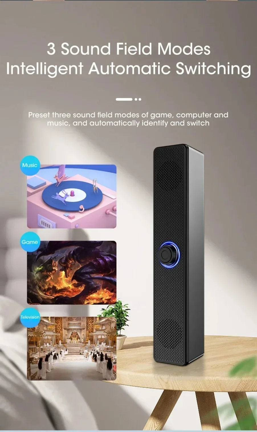 Wireless Bluetooth and PC Soundbar Wired Speaker USB Powered Soundbar for TV Pc Laptop Gaming Home Theater Surround Audio System