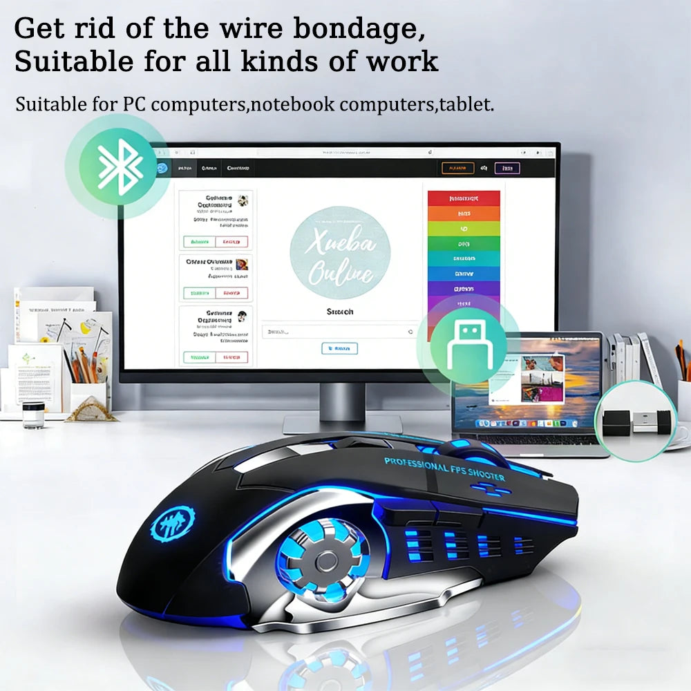 KEBIDUMEI Bluetooth Mouse 2.4G Wireless Mecha Mouse Rechargeable Gaming Backlight Mouse Ergonomic Office Mice Game Accessories