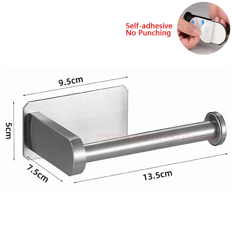 No Drill Toilet Paper Holder Wall Mount Self Adhesive Stainless Steel Towel Bar Ring Tissue Roll Dispenser For Bathroom Kitchen