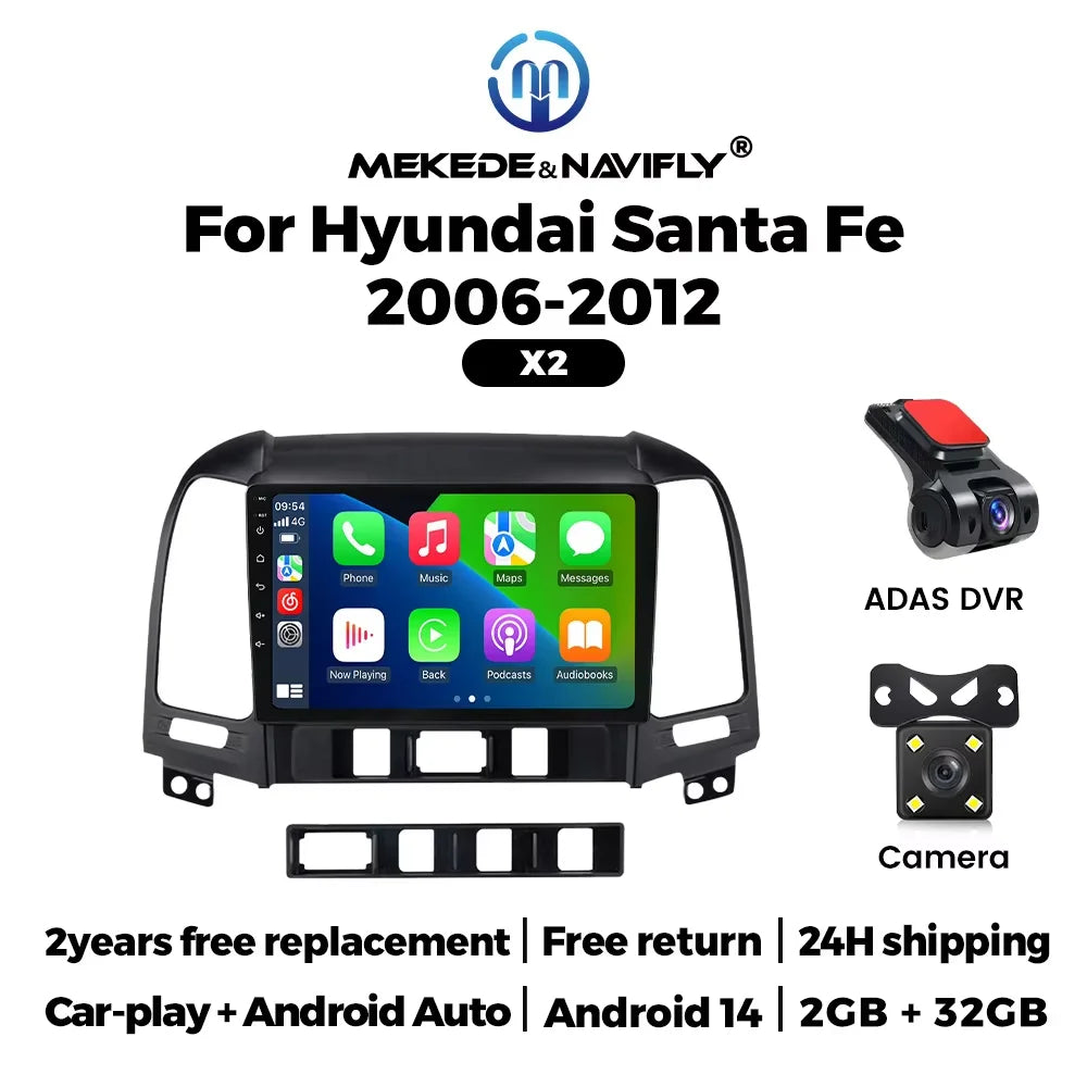 MEKEDE &NAVIFLY Android 14 Wireless Carplay Auto Car Radio for Hyundai Ix45 Santa Fe 2006 - 2012 Multimedia Player GPS FM Stereo