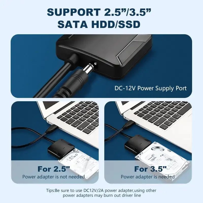 SATA To USB 3.0 Adapter Cable for 2.5/3.5 Inch SSD HDD SATA III Hard Drive Disk Converter Support UASP with 12V Power Adapter