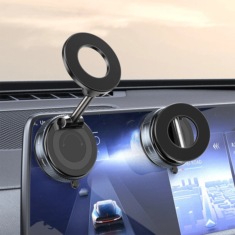 Strong Magnetic Car Phone Holder Foldable Magsafe Design 360° Adjustable Vacuum Mount for Car/Desk/Bathroom/Universal Use Metal
