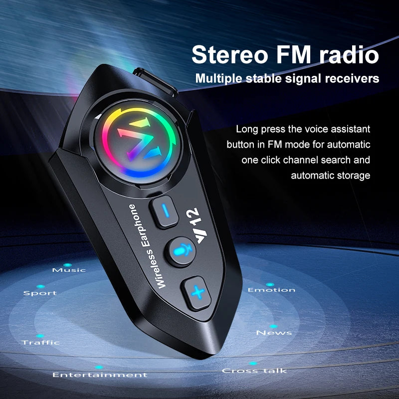 Bluetooth 5.4 Motorcycle Helmet Headset 500mAh Battery Life Wireless Hands Free Headphone Waterproof Noice Reduction Earphone