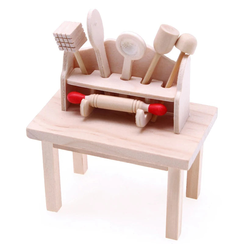 1Set 1/12 Dollhouse Miniature Items Kitchen Utensils Cooking Baking Set Model Rolling Pin Baking Tray DIY Doll House Accessories