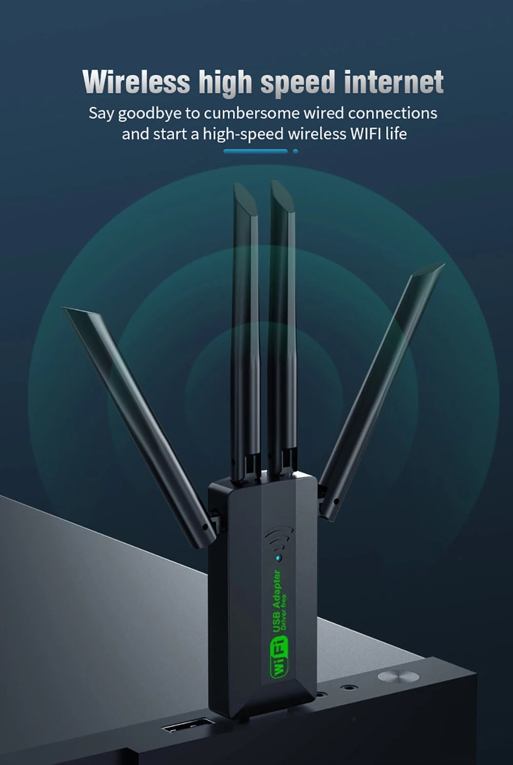 Original USB 3.0 WiFi 6 Adapter 802.11AX 4-Antenna 1200Mbps Dual Band 2.4G 5G For Windows 10/11