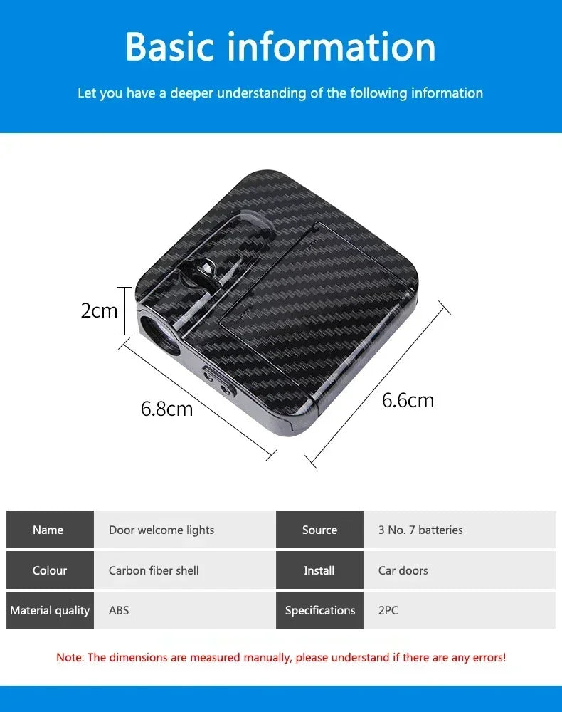 Wireless HD Laser Car Door Projector - 2/4pcs, Auto Accessory, No Wiring Required, Battery-Powered,  for Easy Night Entry