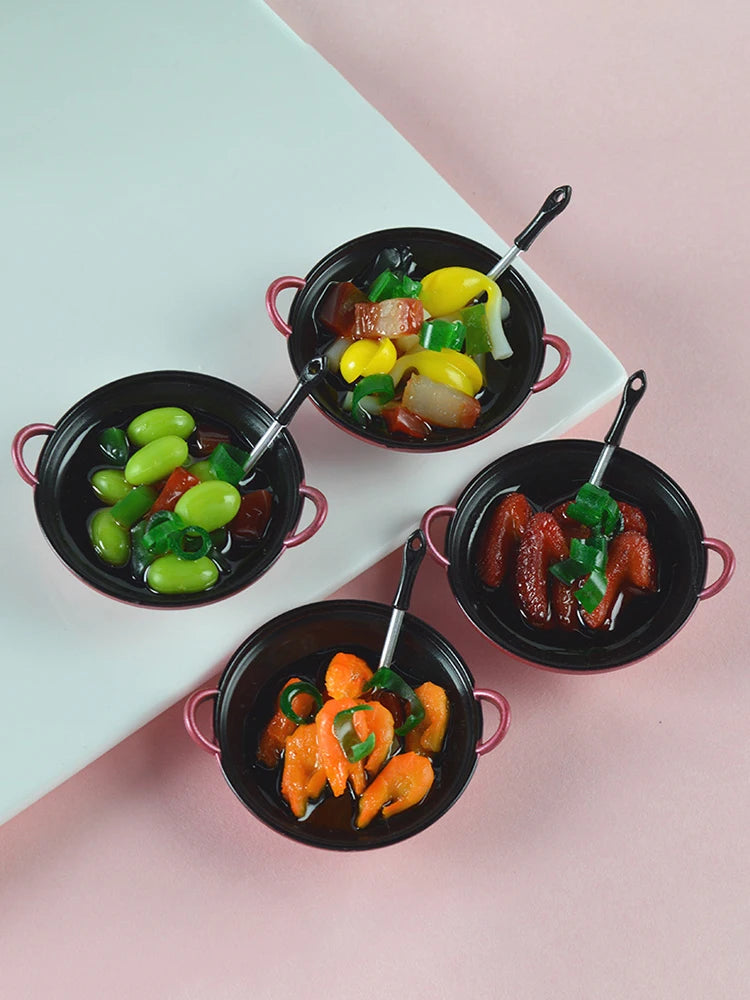1/12 Dollhouse Miniature Accessories Mini Metal Cooking Pot with Food Simulation Kitchen Kitchenware Model Toy Doll House Decor