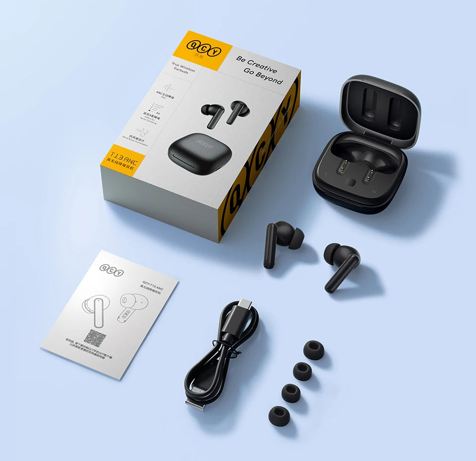 QCY T13 ANC Active Noise Cancelling Wireless Earbuds Bluetooth 5.3 Headphones 4 Mics ENC Clear Calls Earphones 30H Playtime IPX5