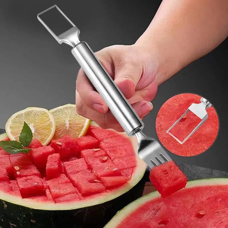 Multi-purpose Portable 2In1 Watermelon Slicer Fork Watermelon Slicer Cutter Knife Stainless Steel Kitchen Fruit Cutting Fork