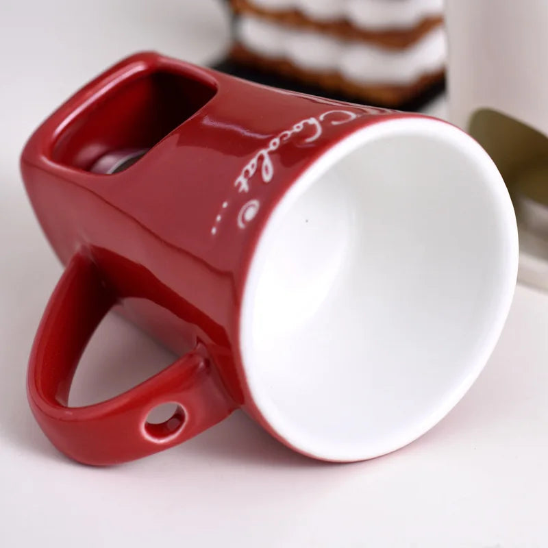 Chocolate Melting Cup,Mini Novelty Cheese Butter Simmer Mug with Fork for Home Kitchen,Creative Ceramic Coffee Mug for Gifts