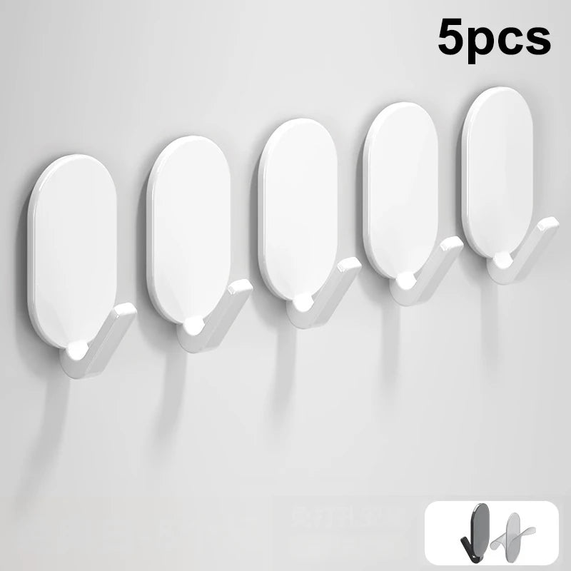 5pcs Strong Wall Hooks Self Adhesive Key Coat Bag Hanger Hook Bathroom Kitchen Door Robe Towel Storage Rack Hook Accessories