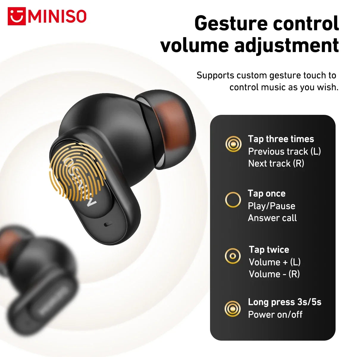 MINISO MS105 Bluetooth Earphone In-Ear Earbuds Soft Earbuds Wireless Headphones Waterproof IPX5