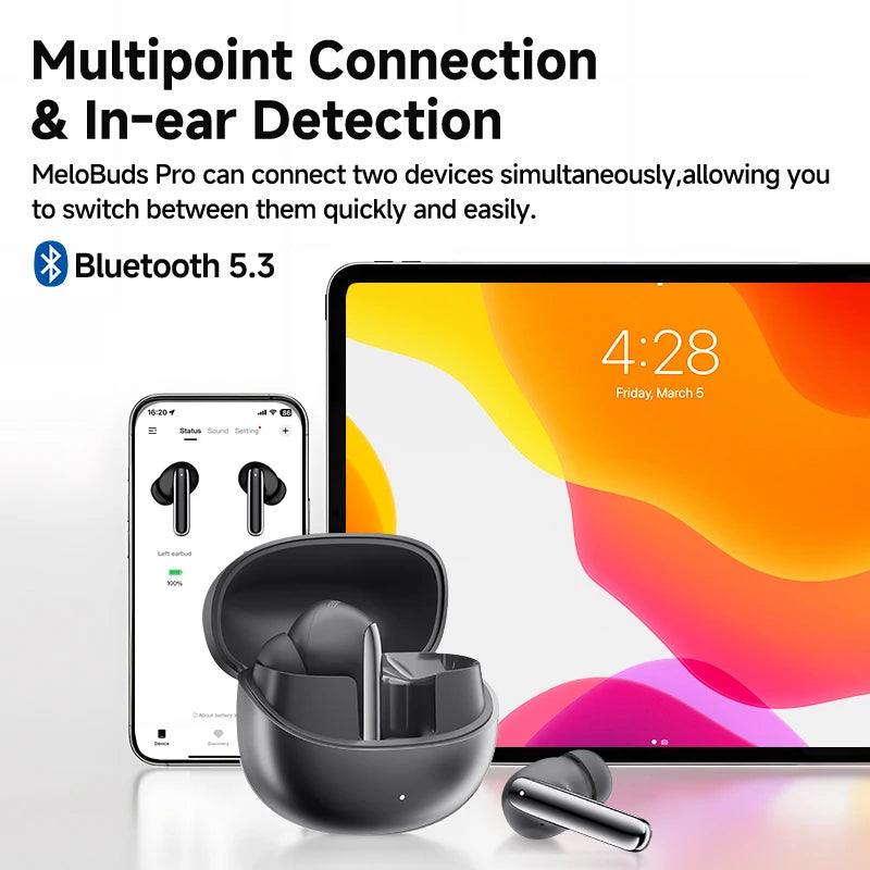 QCY MeloBuds Pro Adaptive Hybrid Active Noise Cancelling Wireless Earbuds 46dB Bluetooth 5.3 LDAC Hi-Res Audio 34H Earphones