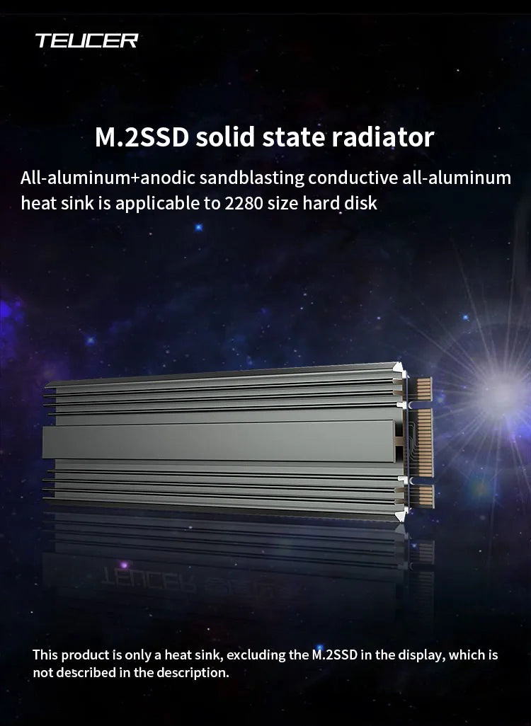 TEUCER M.2 2280 NVMe SSD Aluminum Heatsink Radiator with Thermal Pad for PS5/PC/Laptop Cooling 5mm Thickness