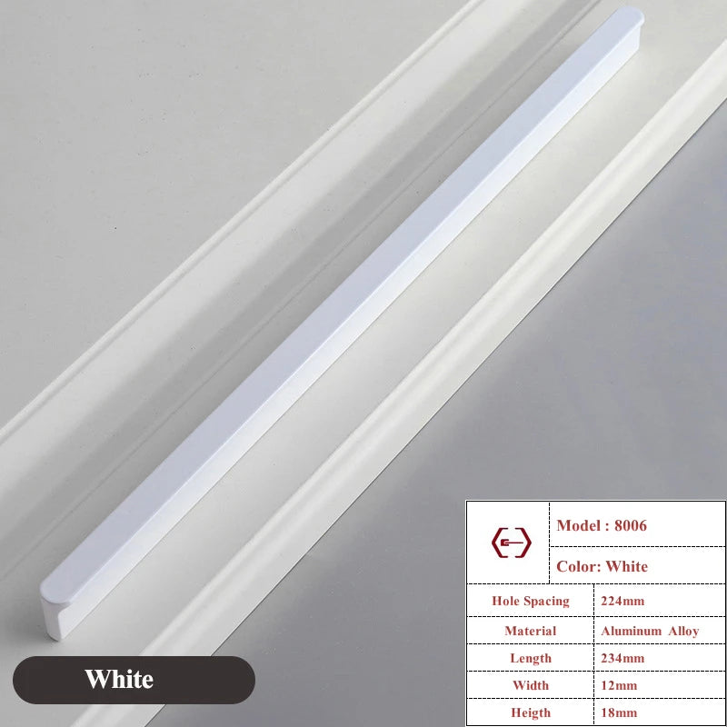 Modern White Length Cabinet Handle Hidden Kitchen Cabinet Drawer Pull Furniture Cupboard Wardrobe Door Knob Hardware Long Handle