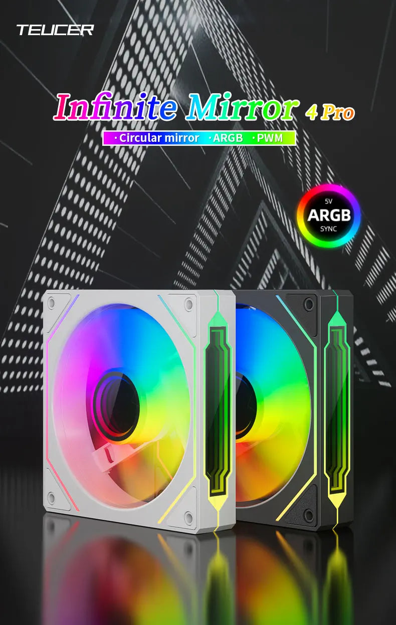 TEUCER LJ-4Pro Computer Case Fan ARGB Mirror Cycle 120mm 4Pin PWM PC Quiet Cooling Fan Low Noise Chassis Fan