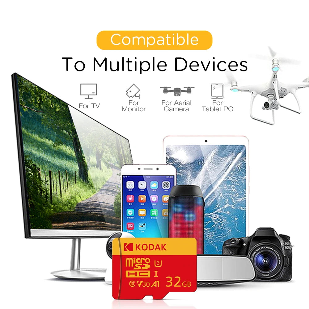 100% Original Kodak Red Memory Card 128GB 64GB 32GB A1 Micro TF SD Card Class 10 UHS-1 TF Flash Card for Samrtphone/PC