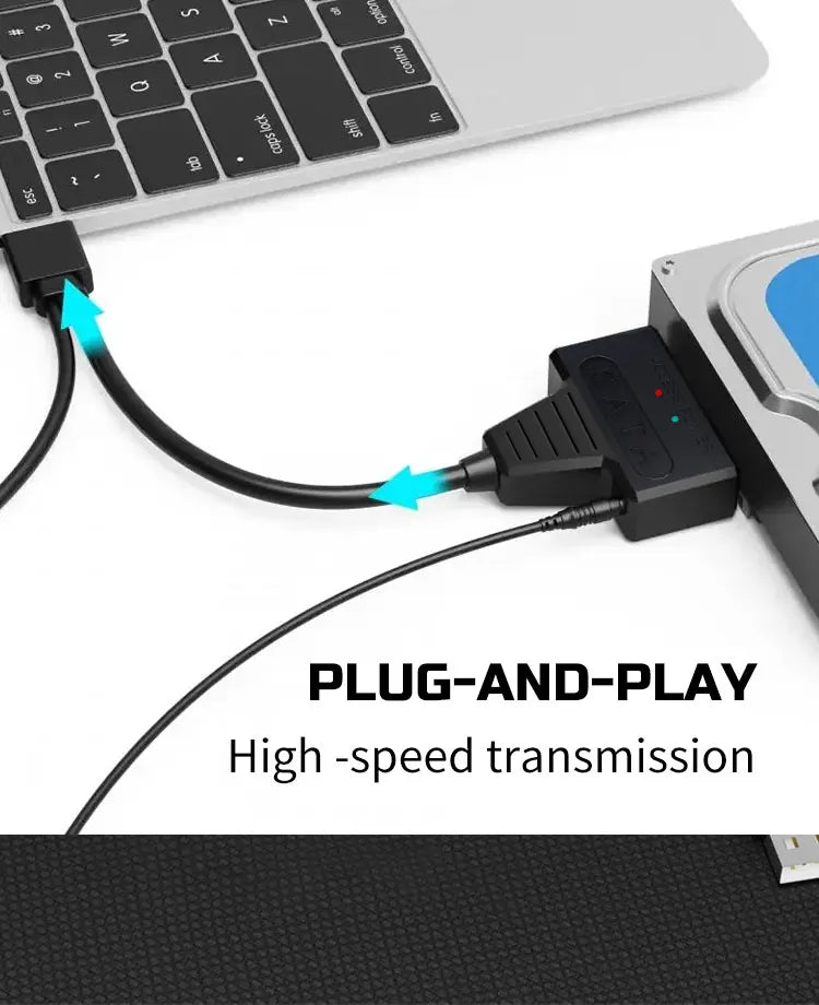USB 3.0 to SATA Cable for 3.5/2.5 Inch SSD HDD SATA III Hard Drive Disk with 12V/2A Power Adapter