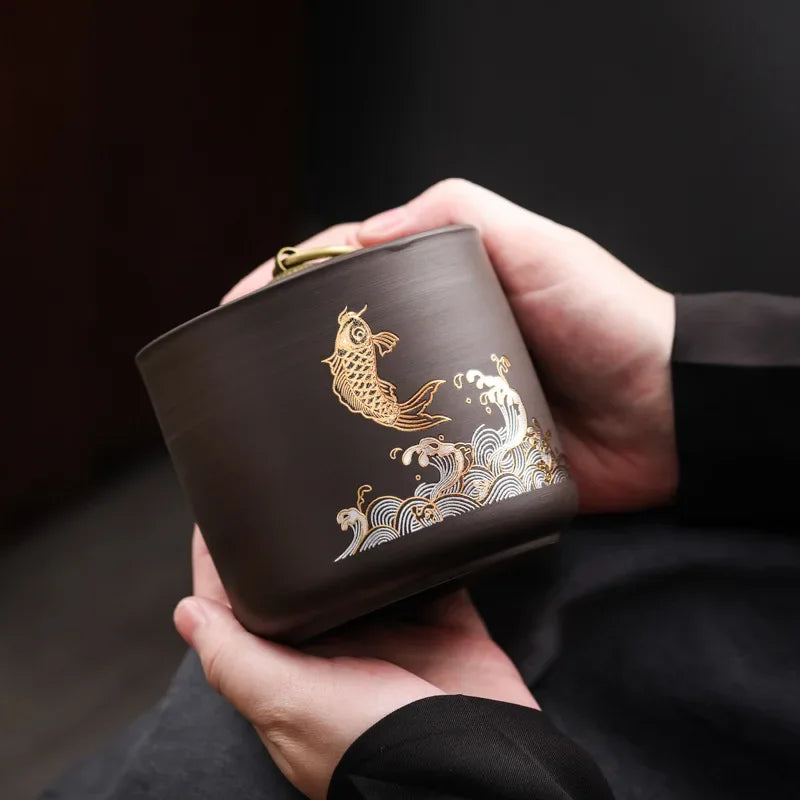 New Ceramic Red Porcelain Tea Jar Creative Sealed Storage Tank Black Tea Puer Storage Kitchen Storage Tool