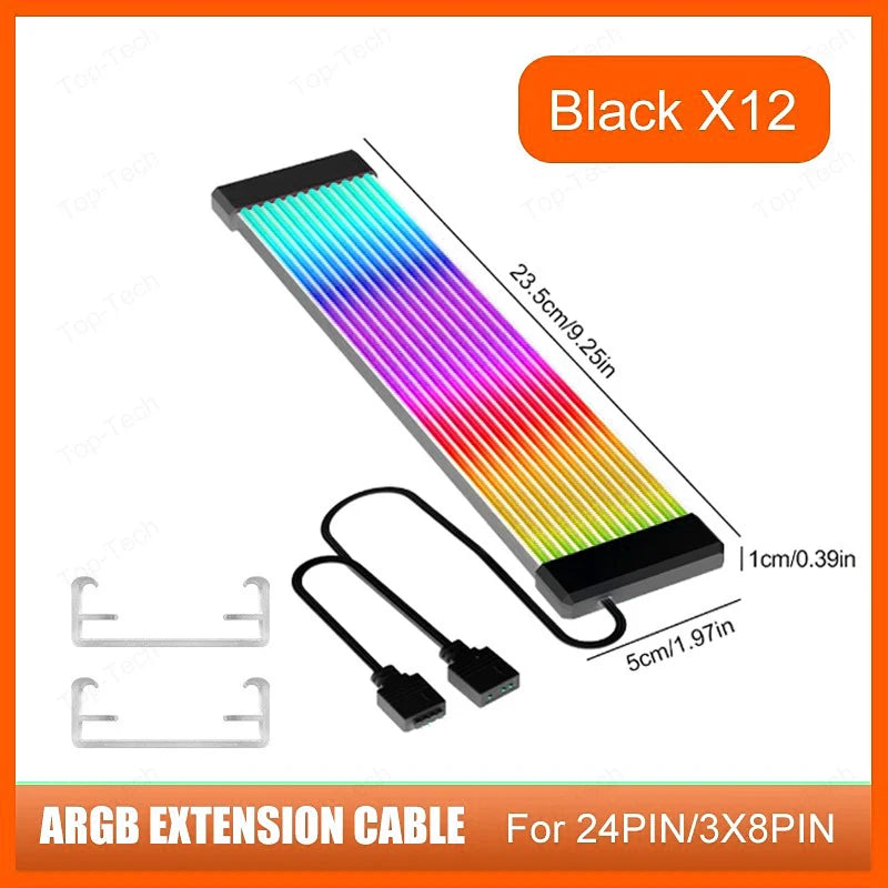 PC RGB Light Strip Suitable for PSU Cable PC RGB GPU Cable 5V 3Pin ARGB Sync PC Extension Cable for 6Pin 8Pin 12Pin 16Pin 24Pin