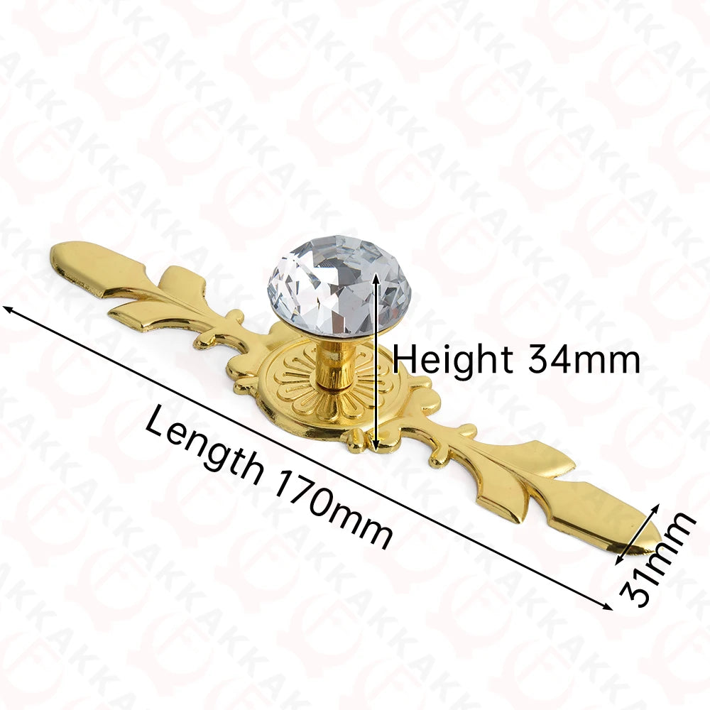 KAK Gold Diamond Crystal Glass Cabinet Knobs and Handles Cupboard Door Pulls Zinc Alloy Kitchen Handle Furniture Door Hardware