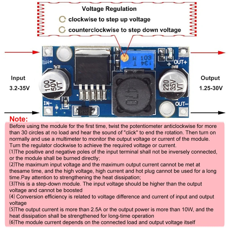 1-10PCS LM2596S DC-DC 3A 92% Step-down Power Supply Module Adjustable Step-down module 3.2V-35V To 1.25V-30V Voltage Regulator
