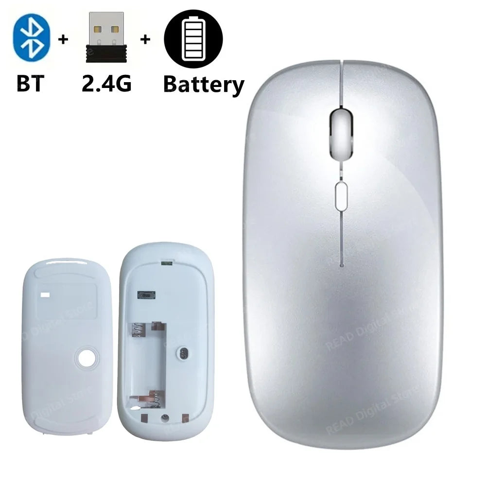 Wireless Mouse Slim Bluetooth-compatible 2.4G Computer Mice Portable Rechargeable/Battery Cordless Mouse for iPad Laptop Desktop