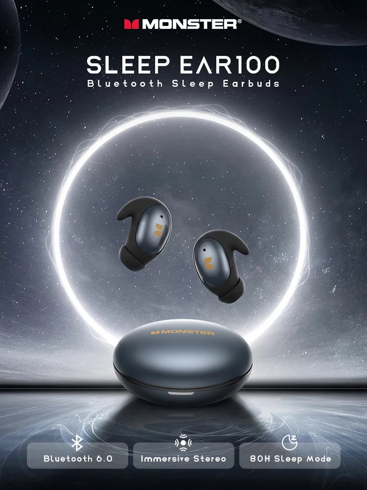 Monster Passive Noise Canceling Sleep Earphone Bluetooth 6.0 Sleep Earbuds for Side Sleepers Hifi Stereo TWS Wireless Headphone