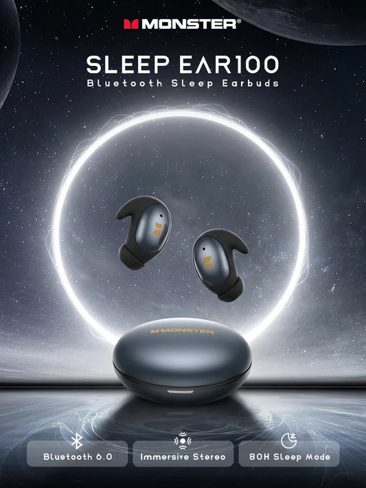 Monster Passive Noise Canceling Sleep Earphone Bluetooth 6.0 Sleep Earbuds for Side Sleepers Hifi Stereo TWS Wireless Headphone