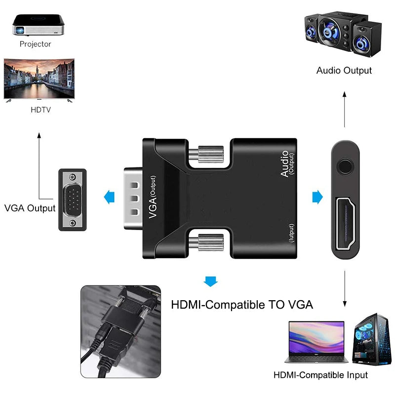 HDMI-compatible to VGA Adapter HD 1080P with 3.5mm Audio Cable For PC Laptop TV Box Projector HDMI-compatible to VGA Converter