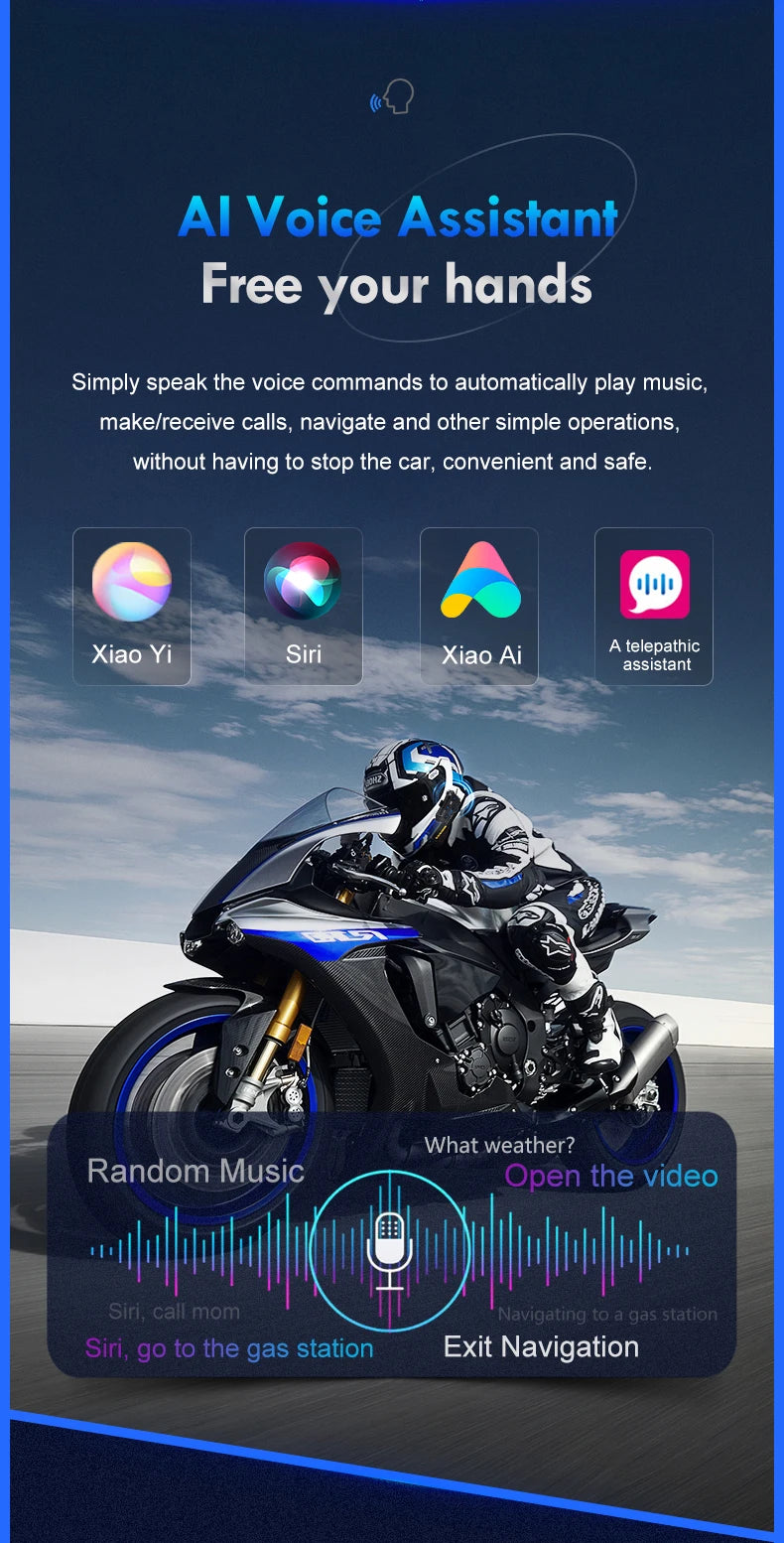 Y10 Motorcycle Helmet Headset Bluetooth 1000Mah Noise Reduction Wireless Hands-free Waterproof Motorcycle Earphone