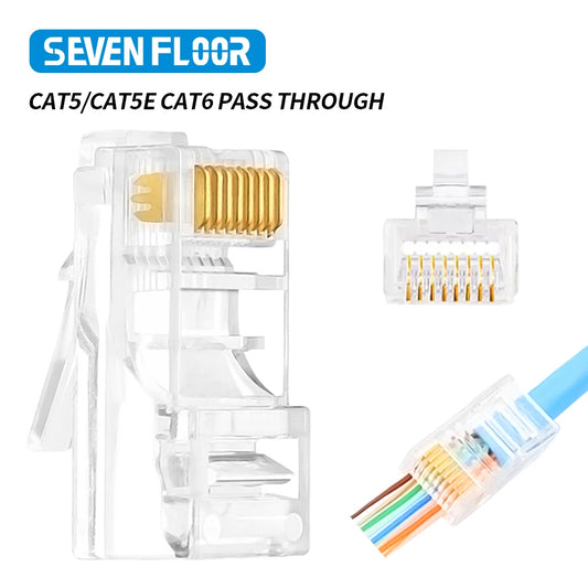 10PCS/50PCS RJ45 Connectors Cat5e Cat6 Pass Through EASY to Crimp Modular Plug for Solid Stranded Network Cable
