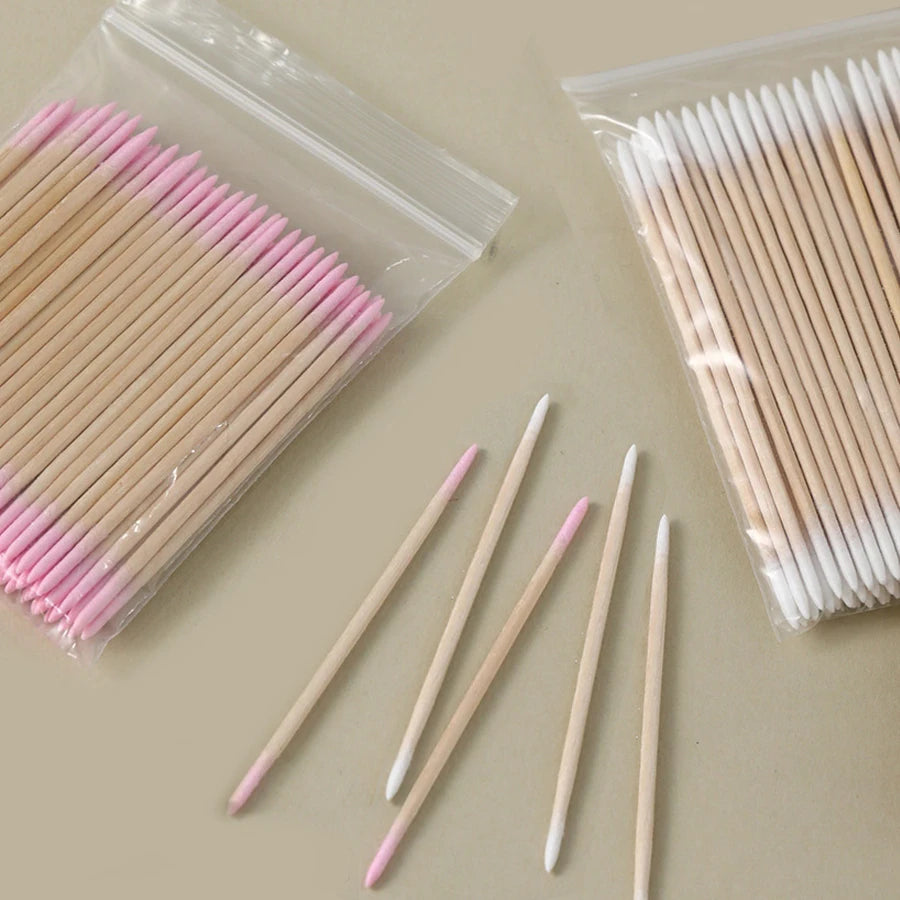100Pcs Double-Ended Cotton Swabs Fine Pointed Tips for Nail Art Makeup Eyeliner Correction - Beauty Tools