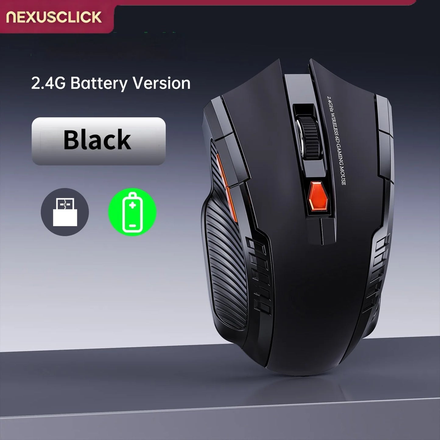 NEXUSCLICK Wireless Optoelectronic Mouse,1600DPI 6 Silent clicks New Game&Craft Gift Mice in Stock USB Receiver for Office Gamer