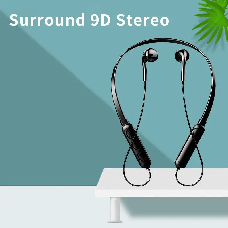 Wireless 9D Bluetooth Headset Neck Hanging Stereo Noise Reduction Universal 5.0 In Ear Sports Headset Microphone For Smart Phone