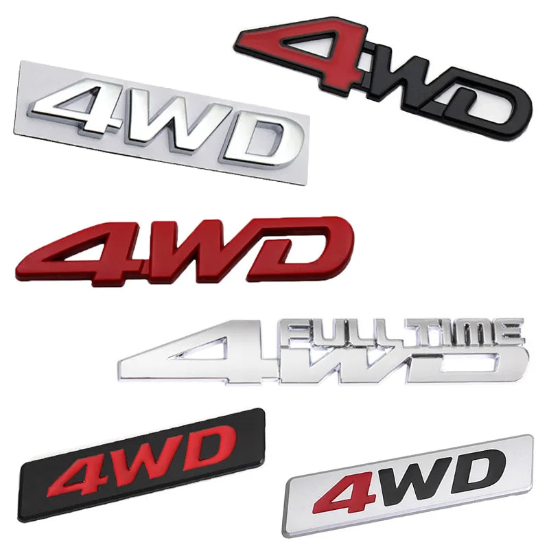 3D Metal 4WD Logo Decals Emblem Badge Car RearTrunk Fender Adhesive Badge Body Sticker ForToyota RAV 4 Hyundai Honda Accessories