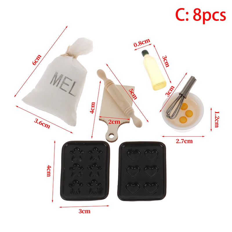 1Set 1/12 Dollhouse Miniature Items Kitchen Utensils Cooking Baking Set Model Rolling Pin Baking Tray DIY Doll House Accessories