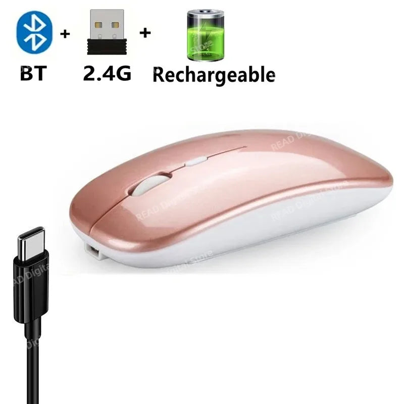 Wireless Mouse Slim Bluetooth-compatible 2.4G Computer Mice Portable Rechargeable/Battery Cordless Mouse for iPad Laptop Desktop