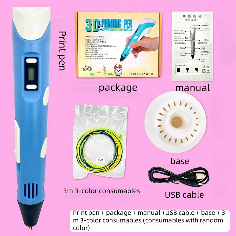 HOMEFISH Electronic 3D Printing Pen with 9M PLA Consumables High-Temperature 3D Graffiti Tool Intelligent Toy Gift