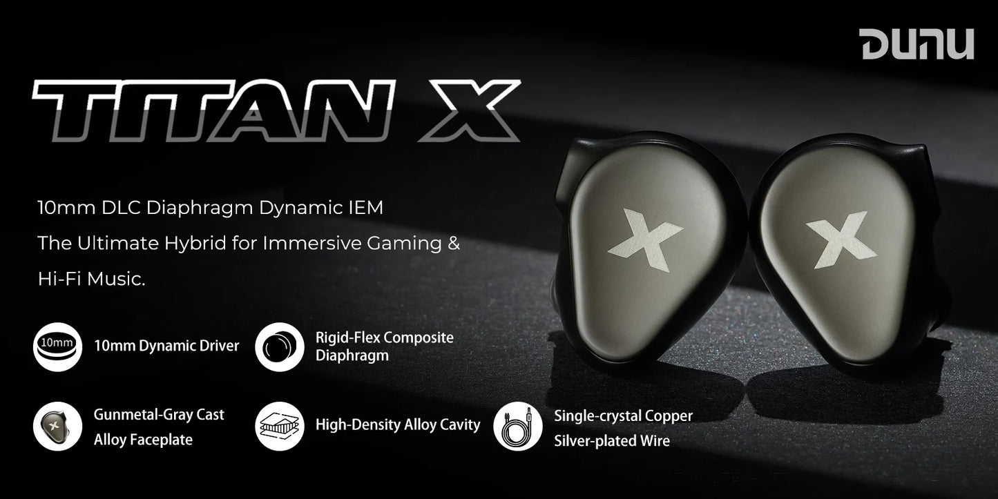 DUNU Titan X HiFi IEM Earphones Dual Magnetic Dynamic Driver Metal Alloy Housing 3.5mm/TypeC Mic Earbuds For Audiophile Gaming