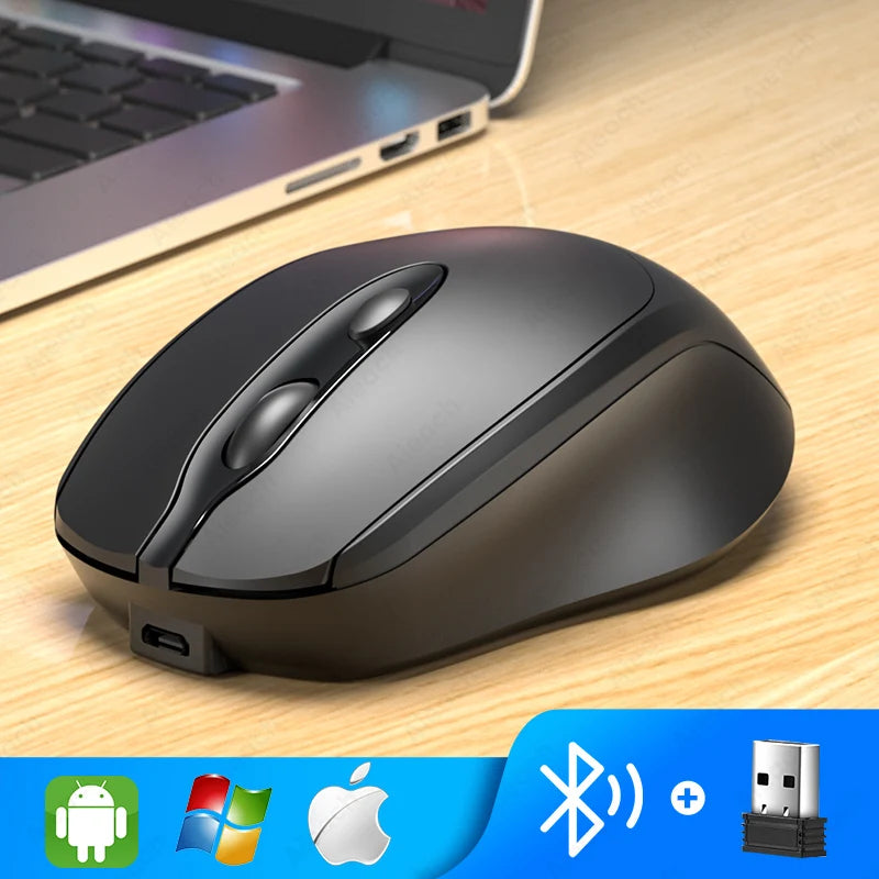 Portable Wireless Bluetooth Mouse Compact Ergonomic 2.4G USB Noiseless 1600DPI 500mAh Rechargeable for PC Tablet Laptop MacBook