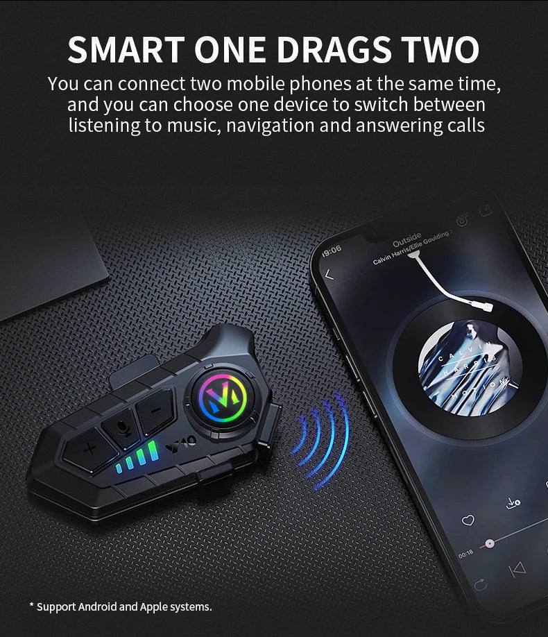Y10 Bluetooth 5.3 Helmet Headset Wireless Hands-free Call Phone Kit Motorcycle Waterproof Earphone Music Player Speaker for Moto